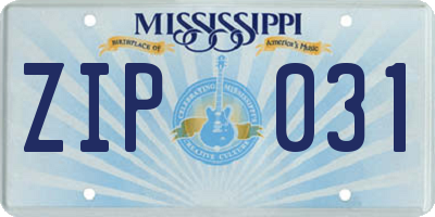 MS license plate ZIP031