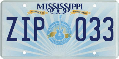 MS license plate ZIP033
