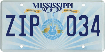 MS license plate ZIP034