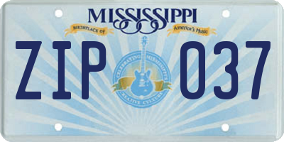 MS license plate ZIP037