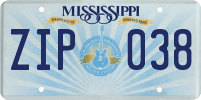 MS license plate ZIP038