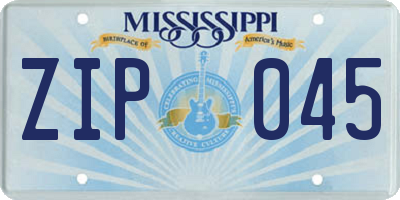 MS license plate ZIP045