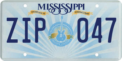 MS license plate ZIP047