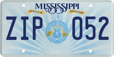 MS license plate ZIP052