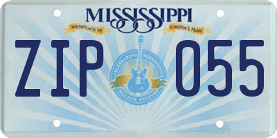 MS license plate ZIP055