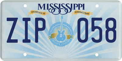 MS license plate ZIP058