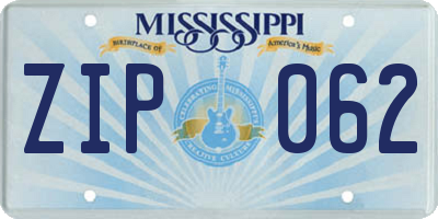 MS license plate ZIP062