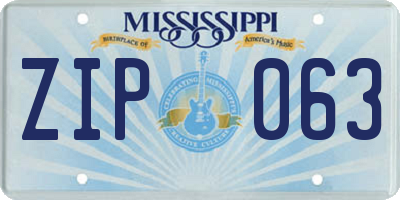 MS license plate ZIP063