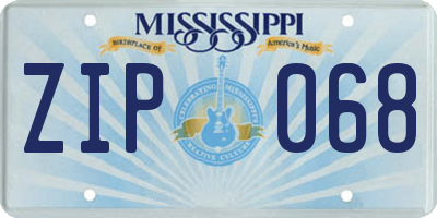 MS license plate ZIP068