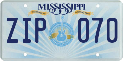 MS license plate ZIP070