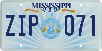 MS license plate ZIP071