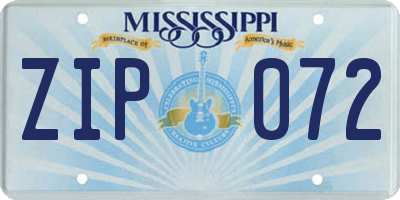 MS license plate ZIP072