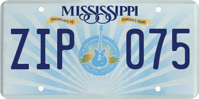 MS license plate ZIP075
