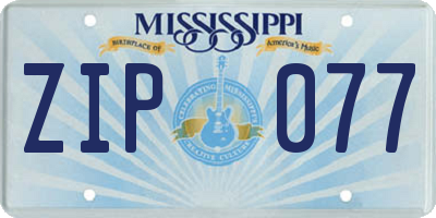 MS license plate ZIP077