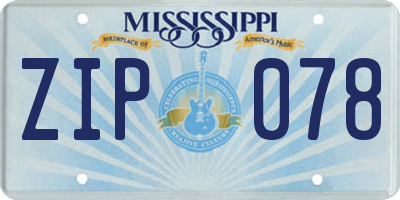 MS license plate ZIP078