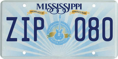 MS license plate ZIP080