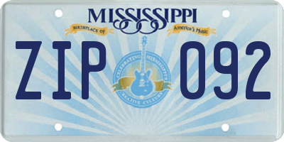 MS license plate ZIP092