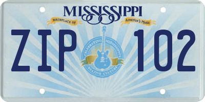 MS license plate ZIP102