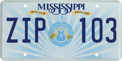 MS license plate ZIP103