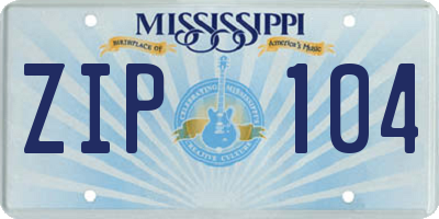 MS license plate ZIP104