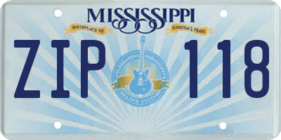 MS license plate ZIP118