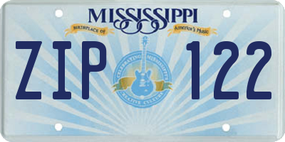 MS license plate ZIP122