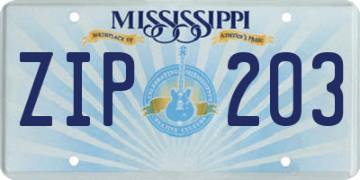 MS license plate ZIP203