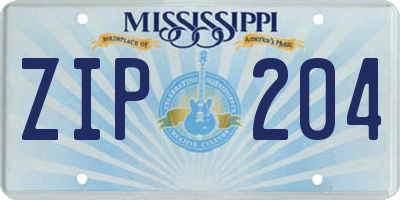 MS license plate ZIP204