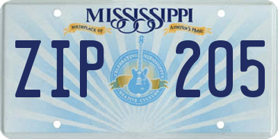 MS license plate ZIP205