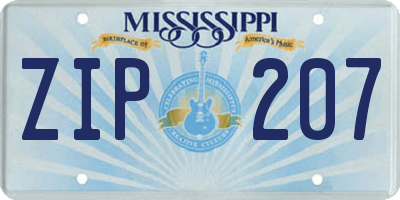 MS license plate ZIP207
