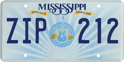 MS license plate ZIP212