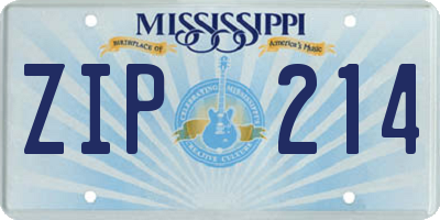 MS license plate ZIP214