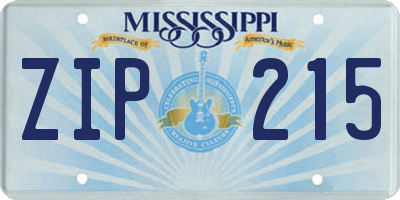 MS license plate ZIP215