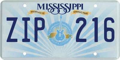 MS license plate ZIP216