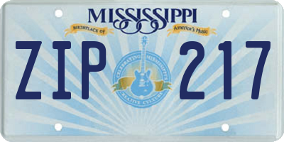 MS license plate ZIP217