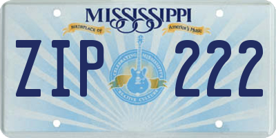MS license plate ZIP222