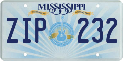MS license plate ZIP232