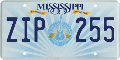 MS license plate ZIP255