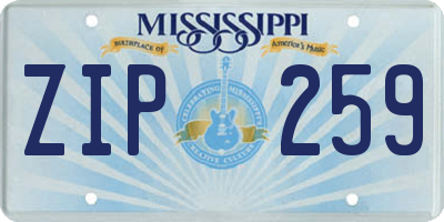 MS license plate ZIP259