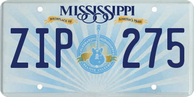 MS license plate ZIP275