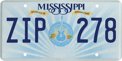 MS license plate ZIP278