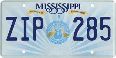 MS license plate ZIP285