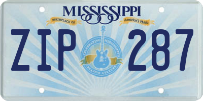 MS license plate ZIP287