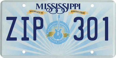 MS license plate ZIP301