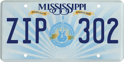 MS license plate ZIP302
