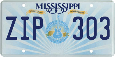 MS license plate ZIP303