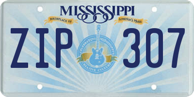 MS license plate ZIP307