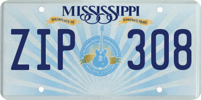 MS license plate ZIP308