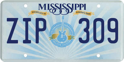 MS license plate ZIP309