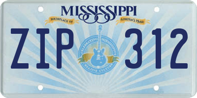 MS license plate ZIP312